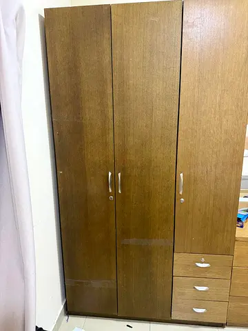 Three-door Wooden Wardrobe with Drawers — Good Condition