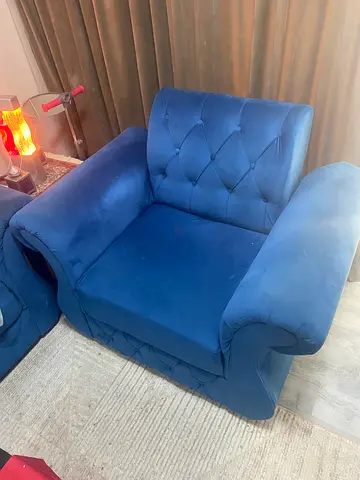 Blue Velvet 3+1+1 sofa set - Good Condition