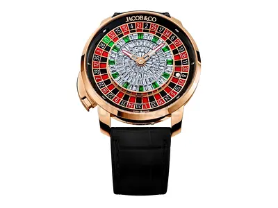 Jacob  Co. Roulette Diamond Men’s Watch - Rose Gold, Black Strap