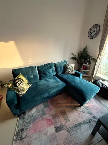Comfortable Blue L-Shaped Sectional Sofa with pull out bed