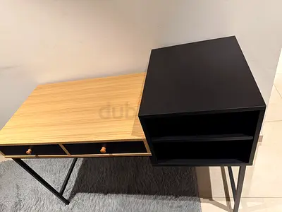 Modern Study Desk with Two Drawers and Shelving Unit plus Office Chair