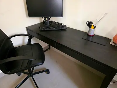 Blrown Wooden Desk with 2 Drawers and chair — Very Good Condition.