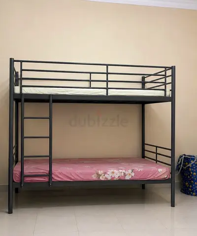 Metal Bunk Bed Frame with Two Mattresses - Good Condition