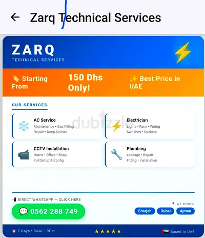 Services ZARQ Technical Services — AC, Electric, CCTV, Plumbing