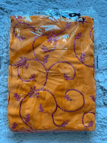Embroidered Party Wear Saree | Orange  Purple | Mirror Work | Brand New