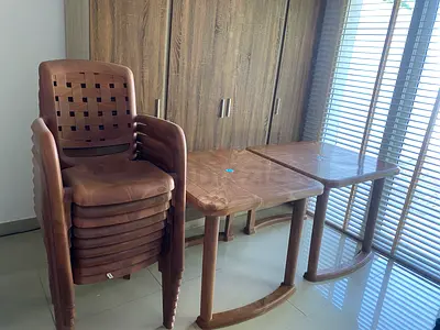 Neelkamal 9 Brown Plastic Chairs + 2 Matching Foldable Plastic Table