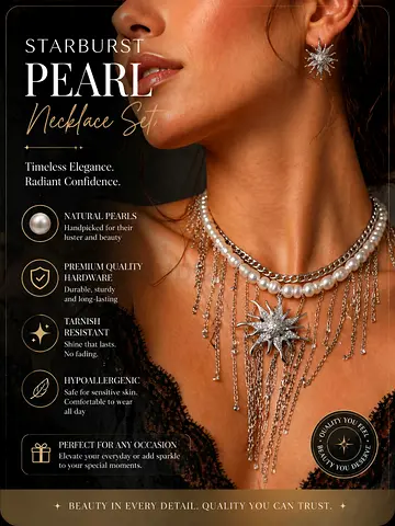 Starburst Pearl Necklace Set with Pendant and Earrings — Bridal/Party Jewellery