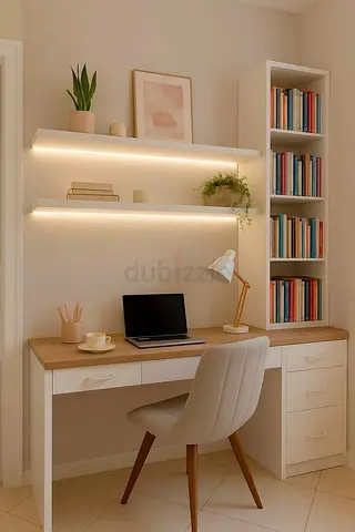 IKEA-style White Desk with Built-in Drawers and Bookshelf — Good Condition