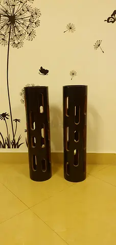 Priced to sell. Set of 2 Dark Wood Cylinder Decorative Floor Vase Holders (Umbrella/Decor Stands)