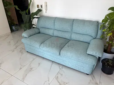 Light Blue 3-Seater Fabric Sofa in Good Condition