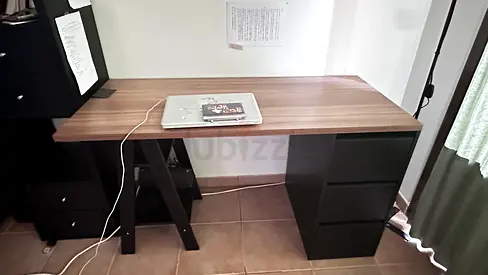 Wood Effect Study Desk with 3-Drawer Pedestal - Good Condition