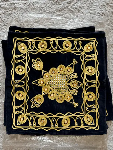 Sindhi Velvet Cushion Covers – Set of 4 | Gold Color Embroidery  Mirror Work | 15x15 inches