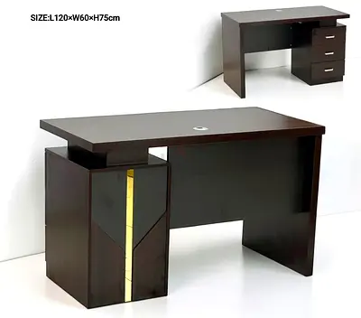 Dark Wood Office Desk with 3-Drawer Pedestal - 120x60x75 cm