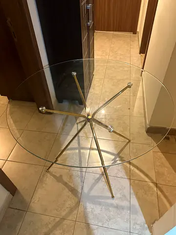 Round Glass Dining Table with Brass Finish Base - 4 Seater