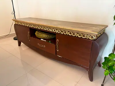 Wooden TV Cabinet with Decorative Gold Trim - Medium Size