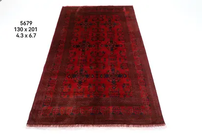 1.3x2 Authentic Hand-Knotted Red afghan handmade Rug 130x200cm 4.3x6.7ft living room rug