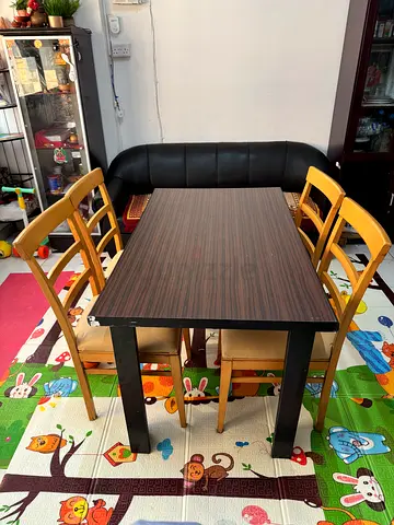 Wooden Dining Table with 4 Chairs - Dark Top, Light Frame