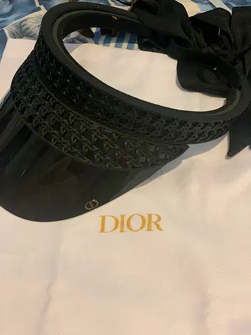 Black Luxury Designer Dior Sun Visor with Ribbon Tie  Dust Bag – Excellent Condition