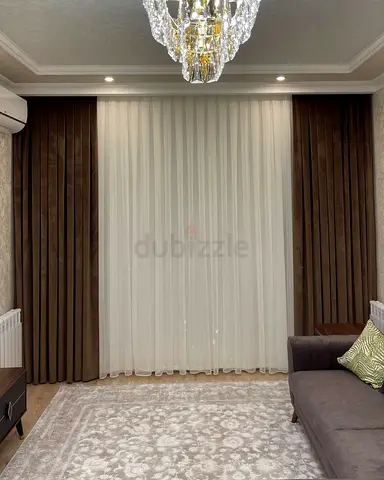 Pair of Brown Velvet Curtains with White Sheer - Brand new