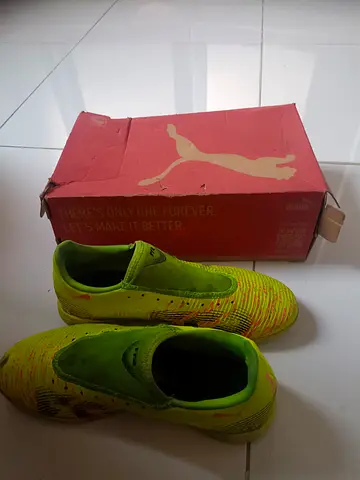 Used Puma Neon Green Football Boots - Size-39 eur, With Box