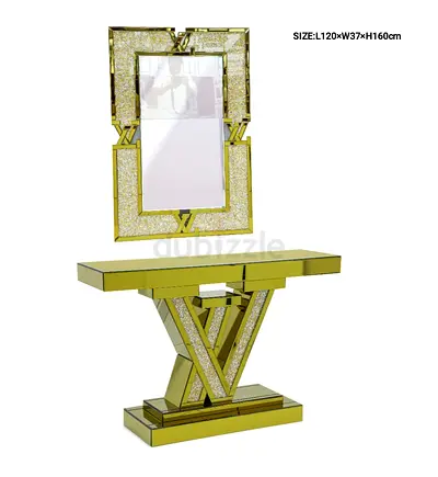 Gold Mirrored Console Table with Matching Wall Mirror - Modern Glam