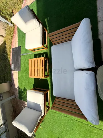 Wooden Outdoor Seating Set with Cushions - 4 Pieces + Side Table
