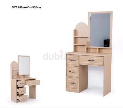 Light Wood Dressing Table with Mirror and Drawers - 80x40x155cm