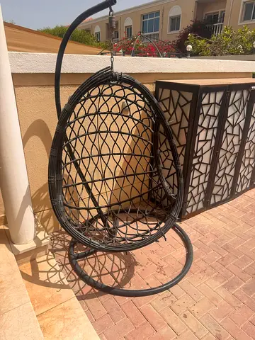 Black Rattan Hanging Egg Chair with Stand - Good Condition
