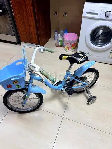 Light Blue Kids Bicycle with Training Wheels and Rear Seat - Good Condition