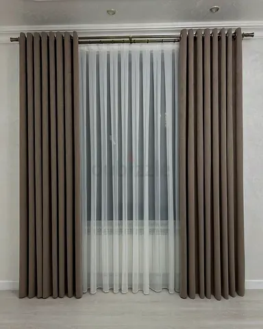Light-blocking Brown Eyelet Curtains with Sheer Liner - Set of 2 Panels