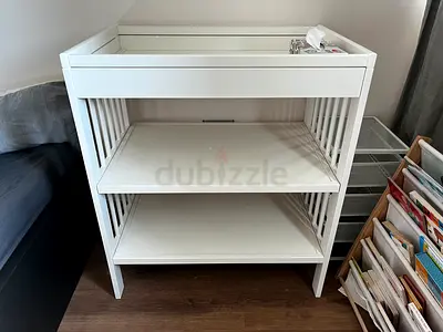 White Wooden Baby Changing Table with Shelves - Good Condition