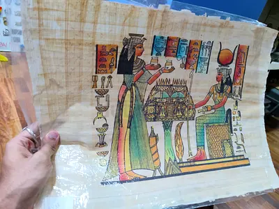 Hand-painted Egyptian Papyrus Art - Pharaoh  Offering Scene 45*33cm
