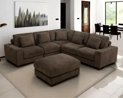 Modern Brown Corner Sofa with Matching Ottoman