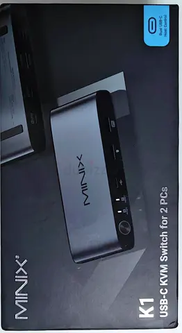 MINIX K1 USB C KVM Switch 1 Monitors 2 Computers, 4K@120Hz HDR, 100W PD 3.0, Dual USB-C Input KVM Sw