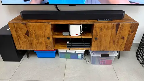 Solid Wood TV Entertainment Unit with Storage - Natural Finish