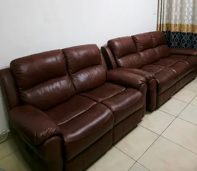 Pan Emirates Brown Leather 3-seater and 2-seater Recliner Sofa Set - Good Condition