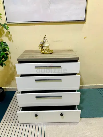 White 4-Drawer Chest / Dresser with Wood Top - Good Condition