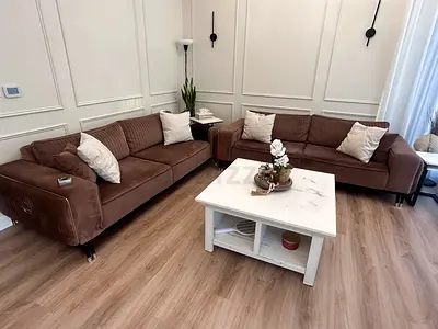 Brown Velvet 3+2 Seater Sofa Set - Good Condition