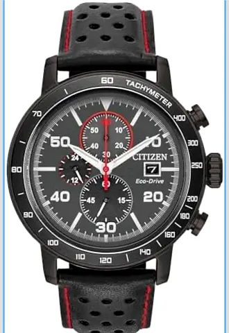 Citizen Eco-Drive Chronograph Black Sports Watch with Leather Strap