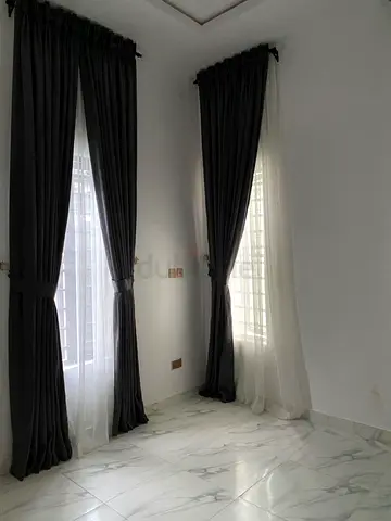 Dark grey blackout curtains with sheer white panels — set of 2 panels