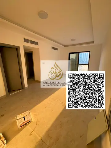 Two bedrooms and a living room, first occupancy in Al Jurf 3, 3 bathrooms and a balcony, master bedroom, laundry room and built-in wardrobes, one mont