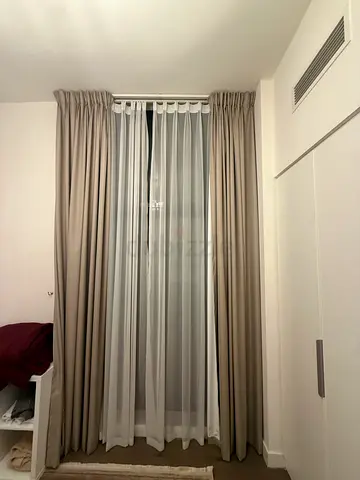 Beige Full-Length Curtains with Sheer White Liner - Excellent Condition