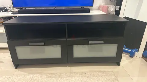 Ikea tv bench Black Wall-mounted Storage Cabinet with Frosted Glass Doors - Good Condition