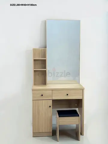 Light Oak Dressing Table with Mirror and Stool — Good Condition