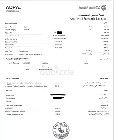 Trade License for sale Energy Service Abu Dhabi