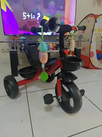 Red Tricycle for Kids with Front and Rear Baskets