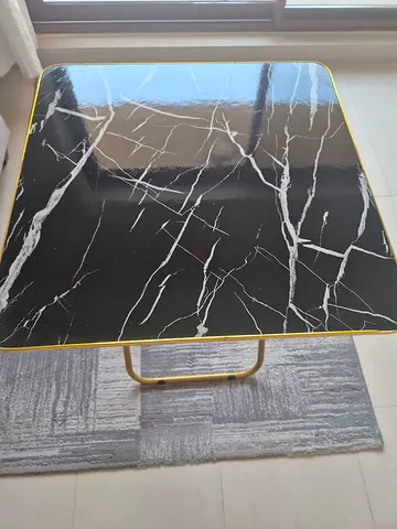 Modern Black Marble Pattern Square Side Fold Up Table