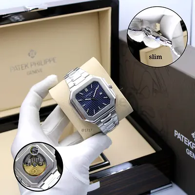 Patek Philippe stainless steel mens watch - blue dial, slim profile, full box supar mastar