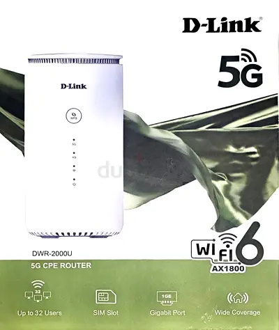 D-Link DWR-2000U 5G Wi‑Fi 6 Router (AX1800) - SIM Slot, Gigabit Port