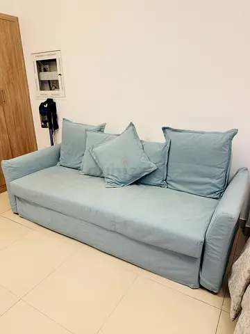 IKEA Teal Blue Sofa Bed with 5 Cushions